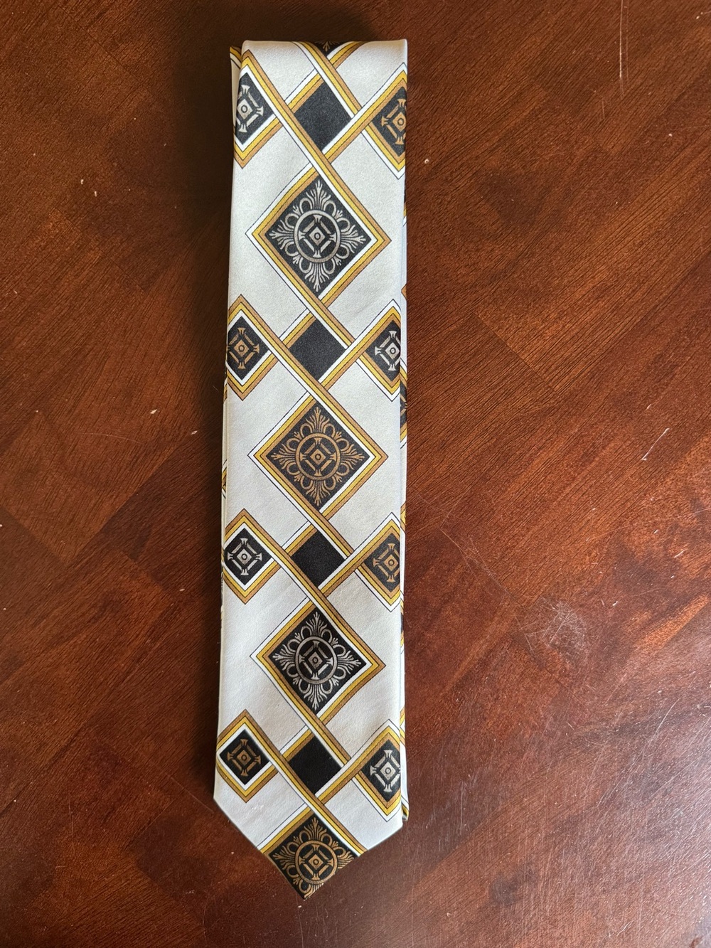 Shlax & Wing 100% Silk Tie Geometric Gold Black Ivory Handmade